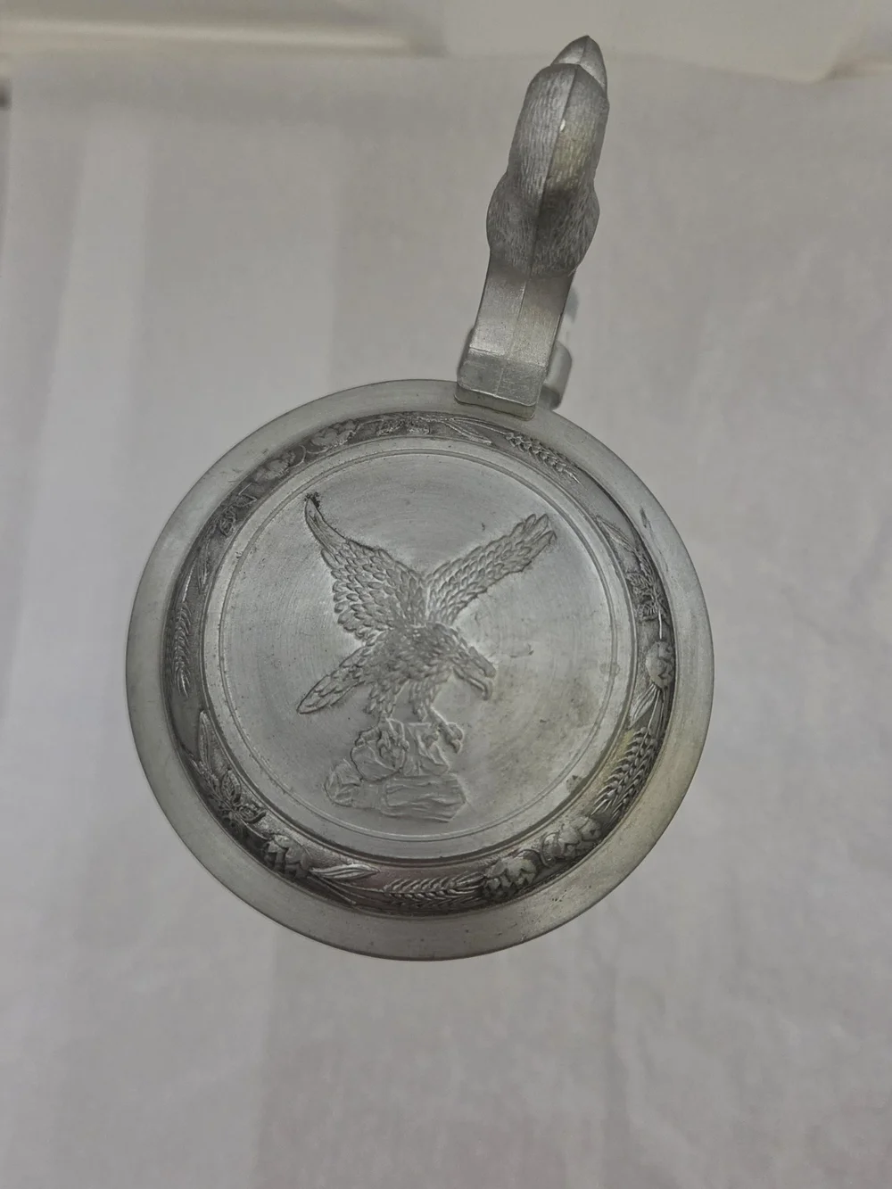 Glass Beer Stein with Metal Eagle-Handled Lid - Pewter-Tone